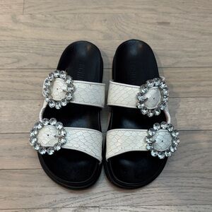SCHUTZ White Sandals with Crystal Accents